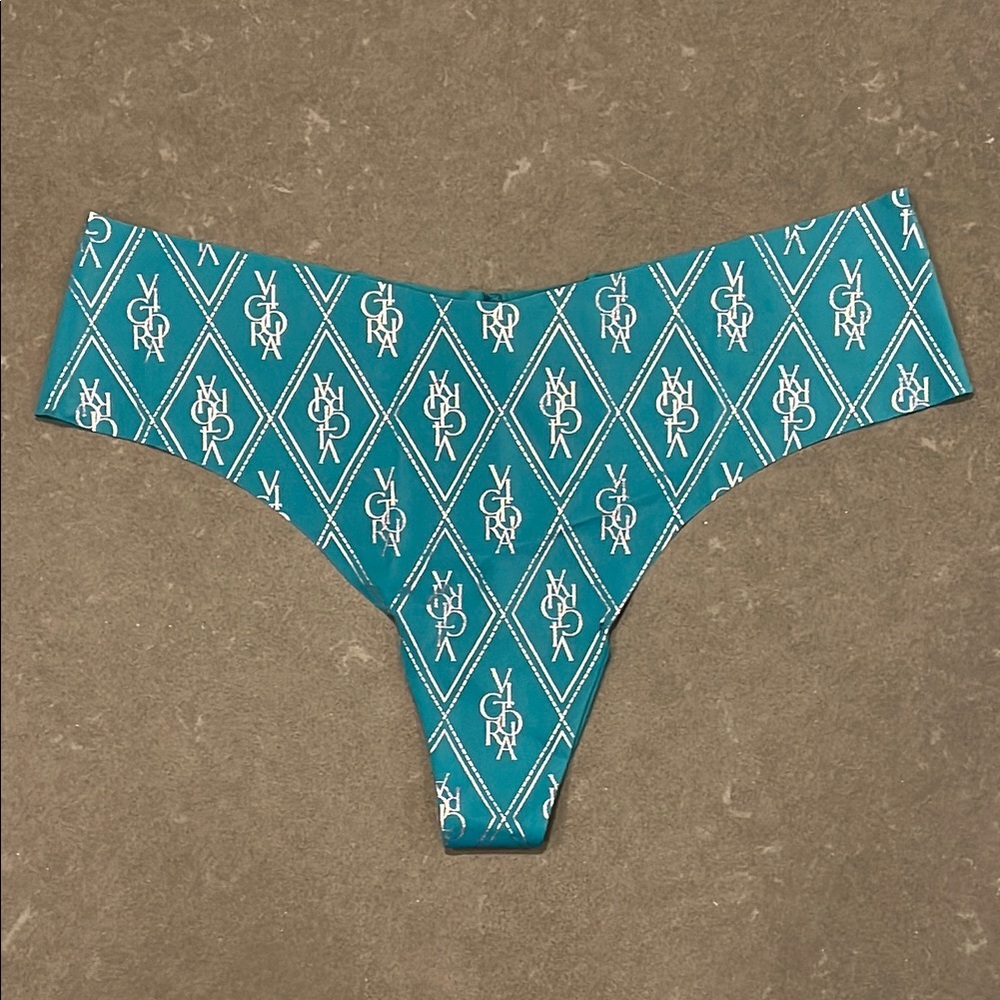Victoria’s Secret Teal and Silver Metallic Thong Underwear Panty Large NWT